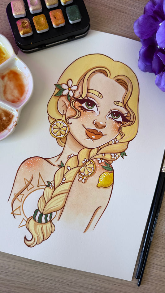 Aquarelle Originale «Miss Citron» — Pièce Unique A4
