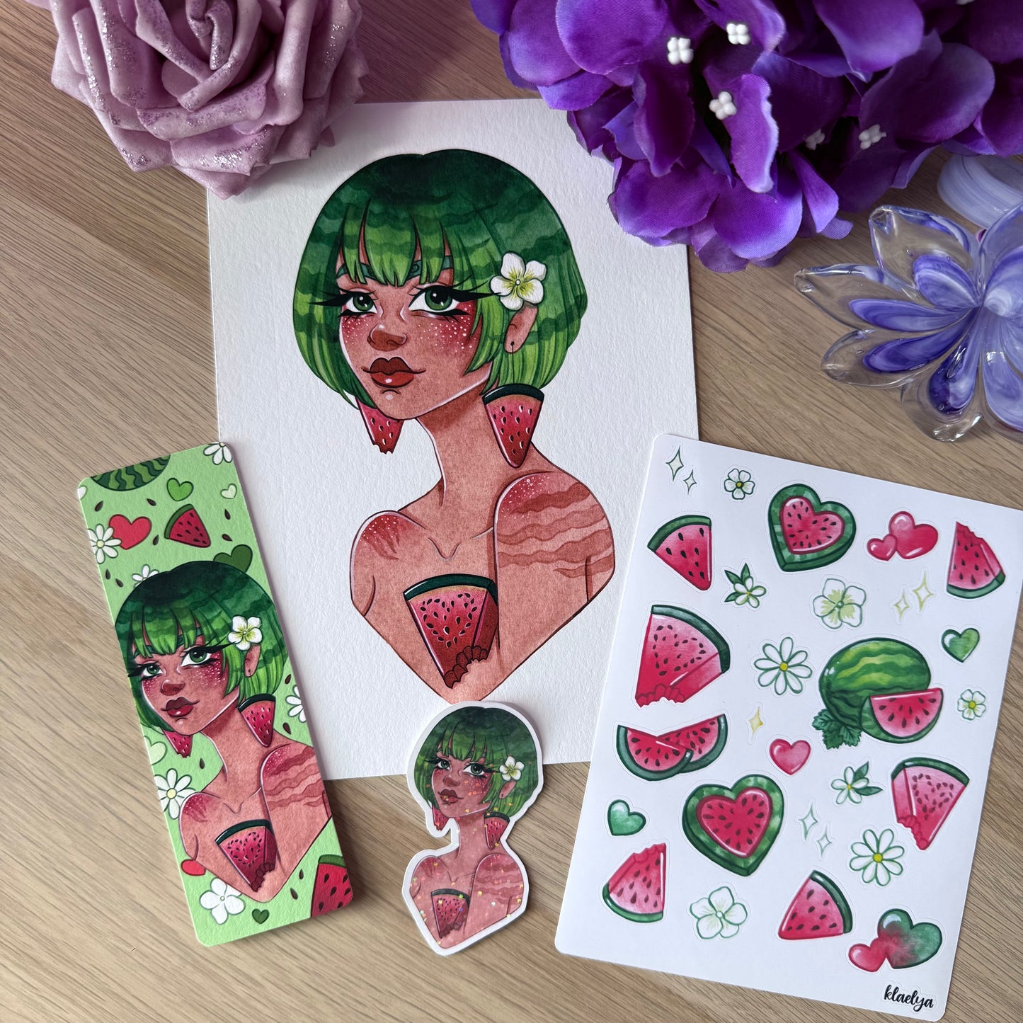 Pack Collection Miss Pastèque (Art print, Marque-page & Stickers)