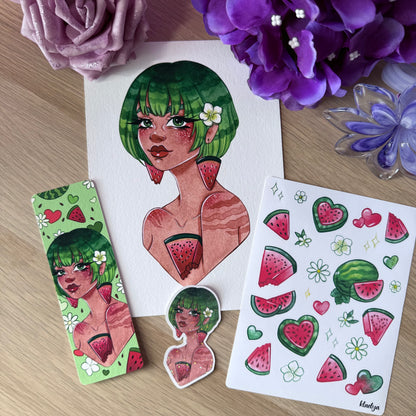Pack Collection Miss Pastèque (Art print, Marque-page & Stickers)