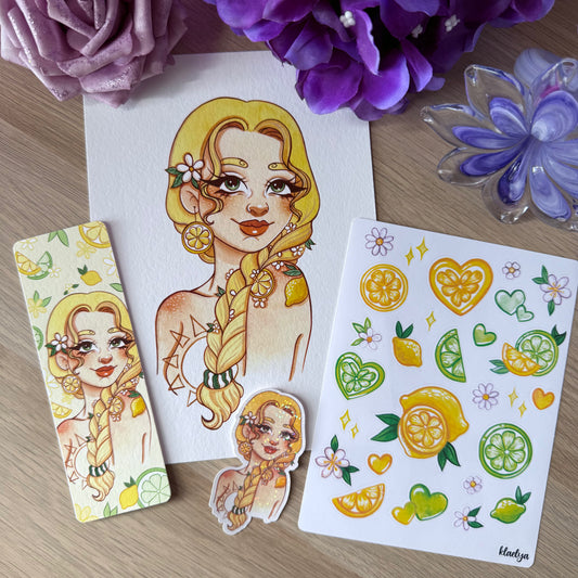 Pack Collection Miss Citron (Art print, Marque-page & Stickers)